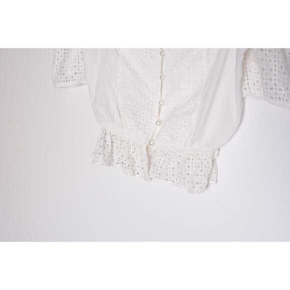Fiu Fiu Womens Button Up Crop Top Blouse White - Picture 6 of 6